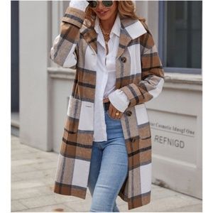 Cozy Camel Tan Plaid Button up Long Jacket Shacket